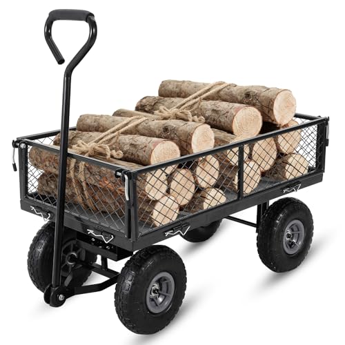 Garvee 500 Lbs Steel Garden Wagon Cart, 10" Tires, Mesh Removable Sides - color: Black
