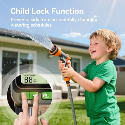 Sprinkler Timer for Garden Hose, Programmable Water Timer with 4 Custom Plans, Rain Delay & 2-Way Splitter, Digital Automatic Watering System for Yard, Lawn, Irrigation
