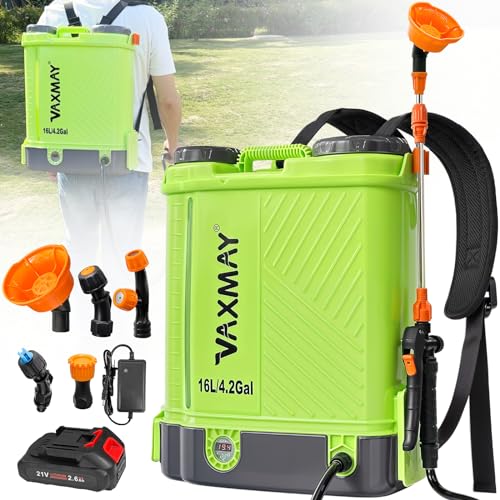 Battery Powered Backpack Sprayer 4 Gallon, VAXMAY 100 PSI Electric Garden Sprayer Works with Makita 18V Battery, Weed Yard Sprayer with Telescopic Wand, 5 Nozzles, 2.6 Ah Battery & Charger Included - size: 4.2 Gallon