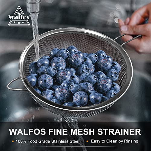Walfos Extra Fine Mesh Strainer Set of 4-9.35", 6.95", 4.6", 2.7", Stainless Steel 30 Mesh Sieve with Sturdy Handle, Kitchen Food Strainers Sifters for Quinoa, Pasta, Fruits, Vegetables, Rice, Tea - style: 4pcs (2.7", 4.6", 6.95", 9.35") Strainers
