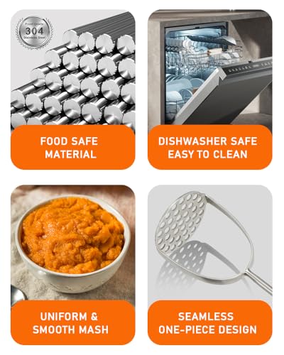 Brigii Potato Masher, Wooden Handle Potato Press, 304 Stainless Steel - color: wood color+silver