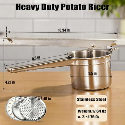 Stainless Steel Potato Ricer Masher, Heavy Duty Food Press for Kitchen