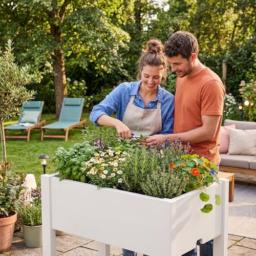 Raised Garden Bed with Wheels, Resin Elevated Planter Box, White - color: Medium Ashen, size: 26.3" H