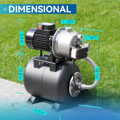 Aquastrong 115V Shallow Well Garden Pump, Stainless Steel, 1320 GPH, Automatic Water Booster Jet Pump for Home, Garden, Lawn,Irrigation,1.6 HP with Pressure Tank - color: Nsf Black