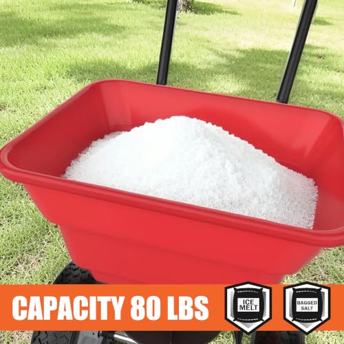 MOUMON 80LBS Push Broadcast Fertilizer Spreader, Walk-Behind Garden Seeder