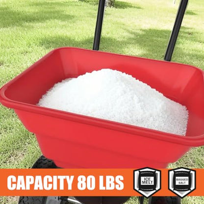 MOUMON 80LBS Push Broadcast Fertilizer Spreader, Walk-Behind Garden Seeder