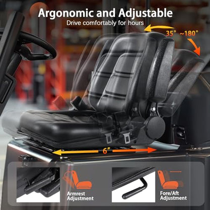 Universal Forklift Seat, Fold Down Tractor Seat with Adjustable Angle Back Armrest, Slot Forklift Seat for Tractor Excavator Skid Loader Backhoe Dozer Telehandler