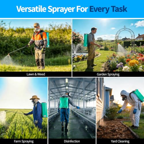 21V 2.6Ah Battery Powered Backpack Sprayer 4 Gallon with 6 Nozzles - color: Green