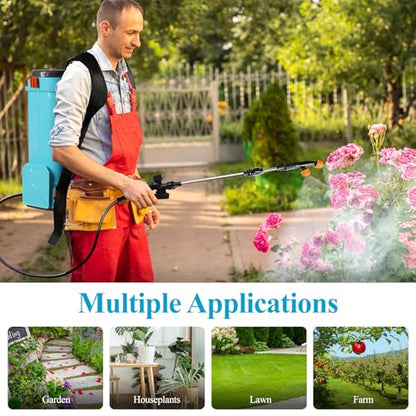 Battery Powered Backpack Sprayer 4 Gallon with Auto-Mixing System, 2 Spray Wands, Compatible with Makita 21V Battery, 100 PSI Electric Sprayer with 21V 2.6Ah Battery & 6 Nozzles, for Weeding, Spraying - size: 4 Gallon