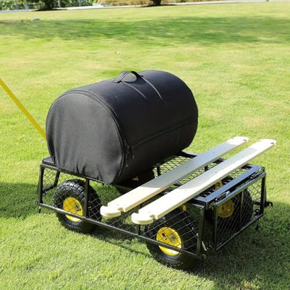 Heavy Duty Steel Garden Cart - 900 Lbs Capacity, Removable Mesh Sides Convert to Flatbed, Utility Metal Wagon with 180° Rotating Handle & 10" All Terrain Tires - Ideal for Garden, Farm, Yard Work
