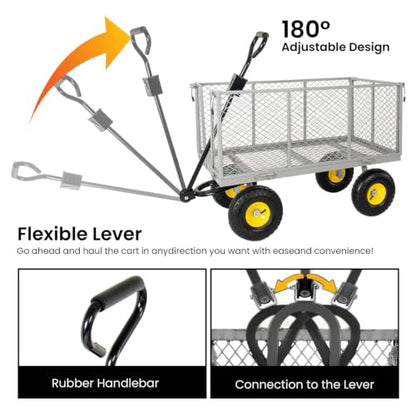Heavy Duty Garden Wagon Cart, Flatbed Garden Cart, Outdoor Yard Farm Carts, 3 in 1 Utility Pull Wagon with Removable Sides, 880 lbs Capacity, 10 Inch All Terrain Rubber Wheels (Gray) - color: Gray