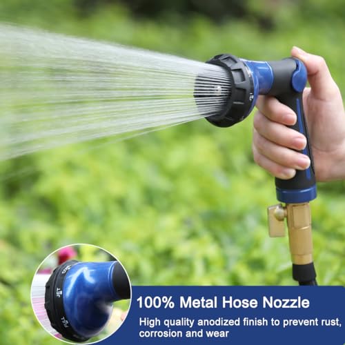 FANHAO Heavy Duty Garden Hose Nozzle, Metal Hose Sprayer Easy Thumb Control - color: Blue