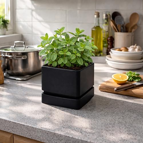 D'vine Dev Plastic Herb Planter Pot, 6 in, Black, 76-Y-B1-2 - color: Black, size: 6 Inch x 6.5 Inch