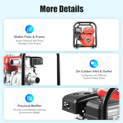 2" Gas Trash Pump with Hose, 7.5HP 212cc, 114 GPM, 98ft Head (2 inch) - size: 2 inch