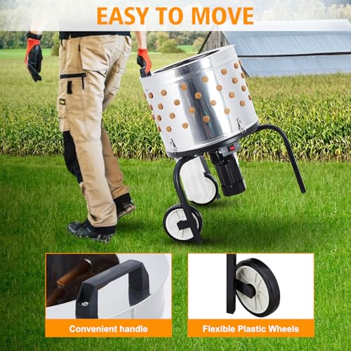 Towallmark Stainless Steel Poultry Plucker Machine - 500W High Efficiency Commercial Chicken Plucker, 106 Soft Fingers, for Farms, Chicken Processing Plants, Restaurants, Home