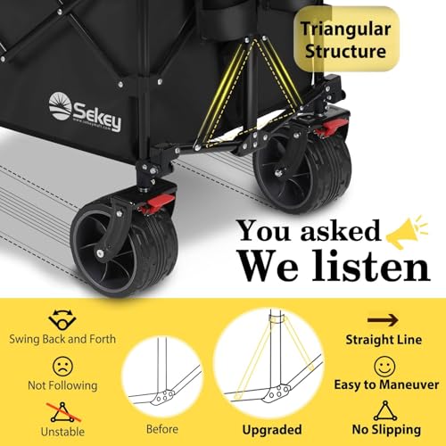 Sekey 300L Extended Collapsible Wagon, 660 lb Capacity, 48 in Long - color: Black