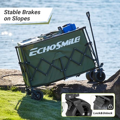 EchoSmile Wagons Carts Foldable Heavy Duty with 500Lbs Wt, 300L Cap, Green - color: Green