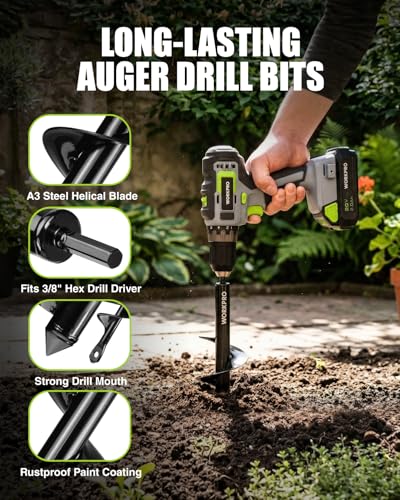 WORKPRO 2PC Auger Drill Bit Set for Planting – 1.6 x 16 Inch & 3.5 x 16 Inch