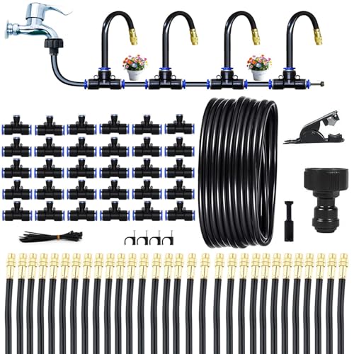 360° Adjustable Drip Irrigation System - Compatible 1/4" Irrigation System, 98FT Garden Watering Atomizing System with 30pcs Nozzles, Greenhouse Accessories for Yard, Lawn, Plants, Garden (98Ft) - size: 98Ft