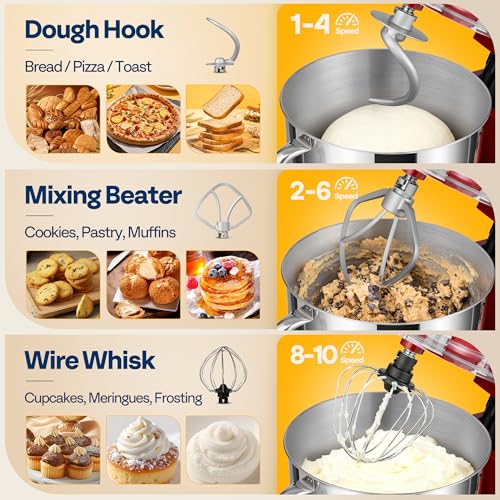 VIVOHOME Stand Mixer, 6-Quart Tilt-Head Kitchen Mixer with Bowl, Silver - color: Silver