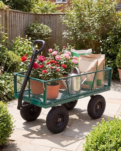 1200LBS Heavy Duty Steel Garden Cart – 13" All-Terrain Pneumatic Tires – Removable Mesh Sides – 180° Rotating Handle – Versatile Outdoor Yard Utility Wagon for Lawn, Garden, Farm - color: Green