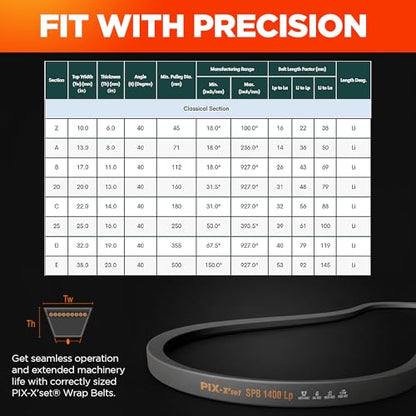 PIX NORTH A20/4L220 1/2x22 Black Rubber V-Belt - size: 22" OC