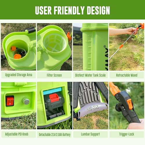 Battery Powered Backpack Sprayer 3.2 Gallon, VAXMAY 80 PSI Electric Garden Sprayer Works with Makita 18V Battery, Weed Lawn Sprayer with Telescopic Wand, 5 Nozzles, 2.0 Ah Battery & Charger Included - size: 3.2 Gallon