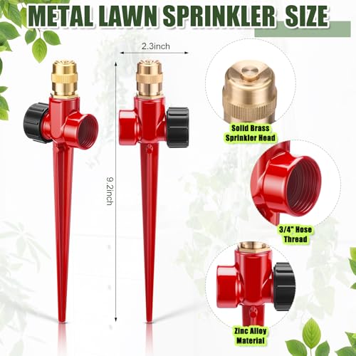 Tioncy 4 Pack Metal Lawn Sprinklers with Adjustable Brass Nozzle, Red - color: Red