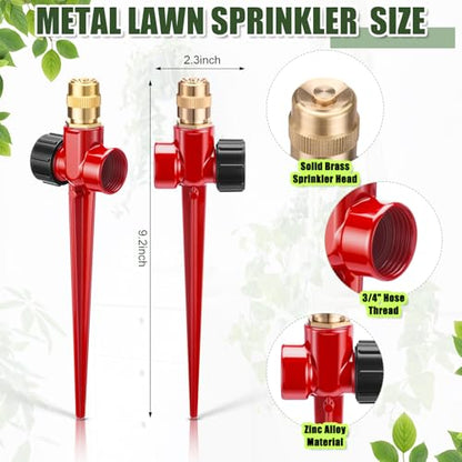 Tioncy 4 Pack Metal Lawn Sprinklers with Adjustable Brass Nozzle, Red - color: Red
