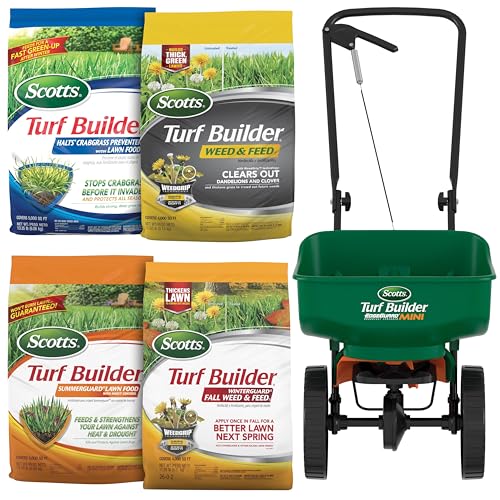 Scotts Turf Builder Bundle with Lawn Spreader for Small, Northern Lawns