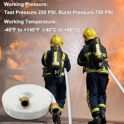 SAFBY Fire Hose - 1 1/2 inches x 50' Lay Flat Water Hose - Firehose White Industrial Hose - NPSH/NPT Couplings - size: 1.5inch/50ft/NPSH(NPT)