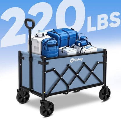 Sekey Lightweight Collapsible Wagon, 220 lb Capacity, Quick-Fold Cart - color: Blue