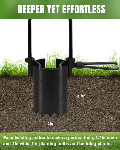 30in Long Handle Bulb Planter Tool, 5 in 1 Lawn Tool with Serrated Base - color: Green