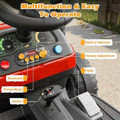 ARBELI 12V 7AH Kids Ride On Tractor w/Trailer & Remote Control, Red - color: Red