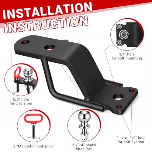 Timtin 3-Way ATV/UTV Trailer Hitch Adapter with 2'' Ball Head, 3500 Lbs