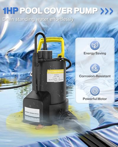AgiiMan 1HP Automatic Pool Cover Pump, Submersible Sump Pump, Yellow - color: Yellow