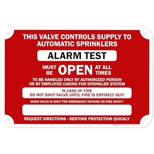 This Valve Controls Supply To Automatic Sprinklers Alarm Test Sign, 12x18 Inches, 55 mil thick HDPS (high density polystyrene), Made in USA by My Sign Center - size: 12x18 Polystyrene
