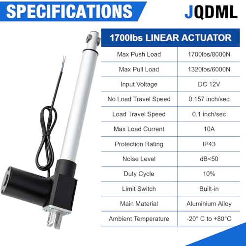 JQDML 4 Inch Stroke 1700 lbs Heavy Duty Linear Actuator 12V - size: 4"