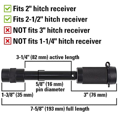 TowWorks 79631 Keyed Unique 5/8" Trailer Hitch Lock with Extra Long 3-1/4" Span, Double Safety Tow Hitch Receiver Locking Pin for Class III IV Hitches with 2" and 2.5" Receivers - color: Black 1pc 5/8"
