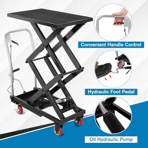 Hydraulic Lift Table Cart, 330 lbs Capacity, 50" Lifting Height, Steel - color: Black