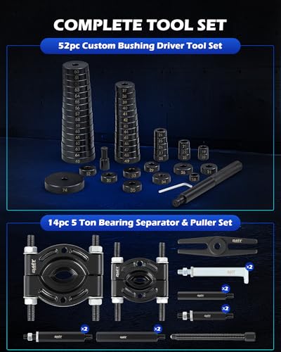 OMT Bushing Driver Tool & Bearing Press Kit, 5-Ton Bearing Puller Tool Set - color: Black Bearing Splitter Kit, size: 66pc Bearing Splitter & Bushing Driver Kit