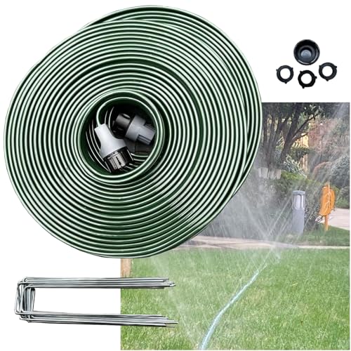 Watoo 2026 Sprinkler Hose & Soaker Hose for Yard - 75 FT Reinforced Flat Garden Hose with Holes, Heavy Duty No-Kink Lawn Irrigation Hose (Includes Stakes, High Pressure Spray) - size: 75FT