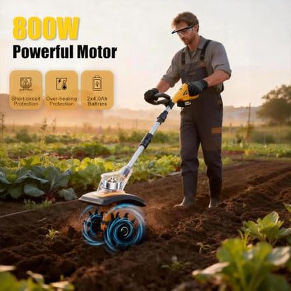 21V Cordless Tiller Cultivator for Gardening with 2 x Batteries