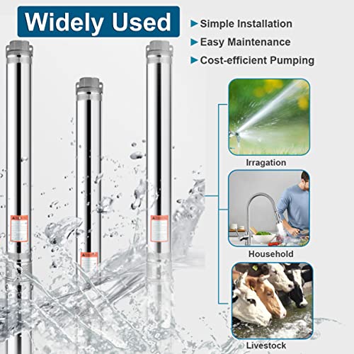 2HP Submersible Well Pump, 4" 220V Deep Well Pump with 100FT Power Cord,37GPM, 427FT Max Lift - size: 2HP-220V
