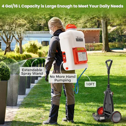 Toovem 4 Gallon Battery Powered Backpack Electric Sprayer with Wheeled Cart - color: White