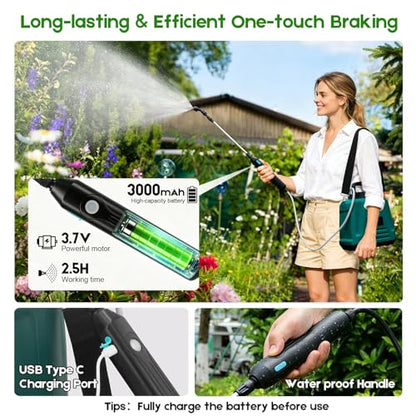 2 Gallon Battery Powered Sprayer,Electric Weed Sprayer 3 Mist Nozzles Yard - color: Green