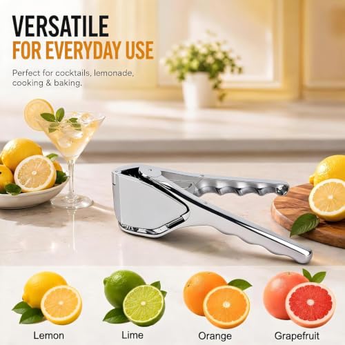 Lemon Squeezer Manual Stainless Steel - Max Extraction Hand Press Lemon Juicer, Metal Heavy-Duty Handheld Lime Squeezer, Easy Squeeze Fold-Flat Lime Citrus Fruit Extractor