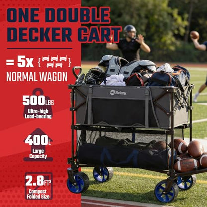 Sekey 400L Double-Decker Wagon, 500 lb Capacity, 50 in Extender - color: Gray