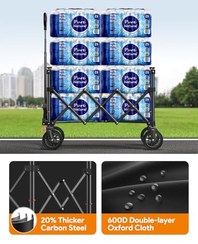 180L Wagons Carts Foldable with Wheels and Brakes for Camping Grocery - color: Black, size: 180l