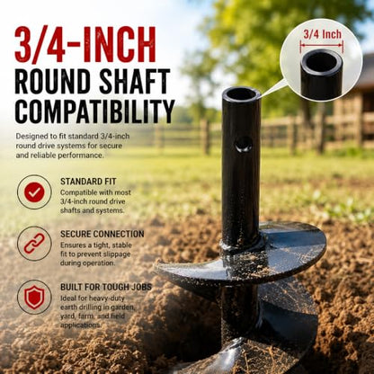 XtremepowerUS 4" Inch Auger Digging Bit for Post Holes Replacement Earth Digger Planting Drill Fence Hole Maker Grass Plant Hole Fit for 3/4" Shaft - size: 4"